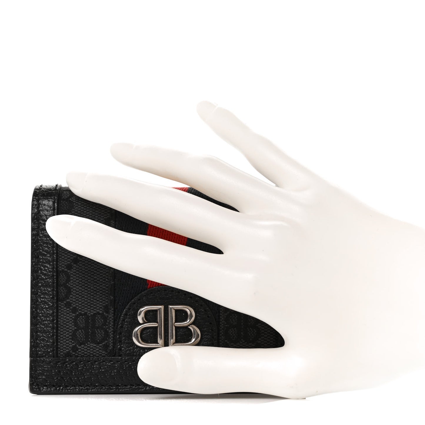 X BALENCIAGA BB Monogram Web Ophidia Card Case Wallet Black