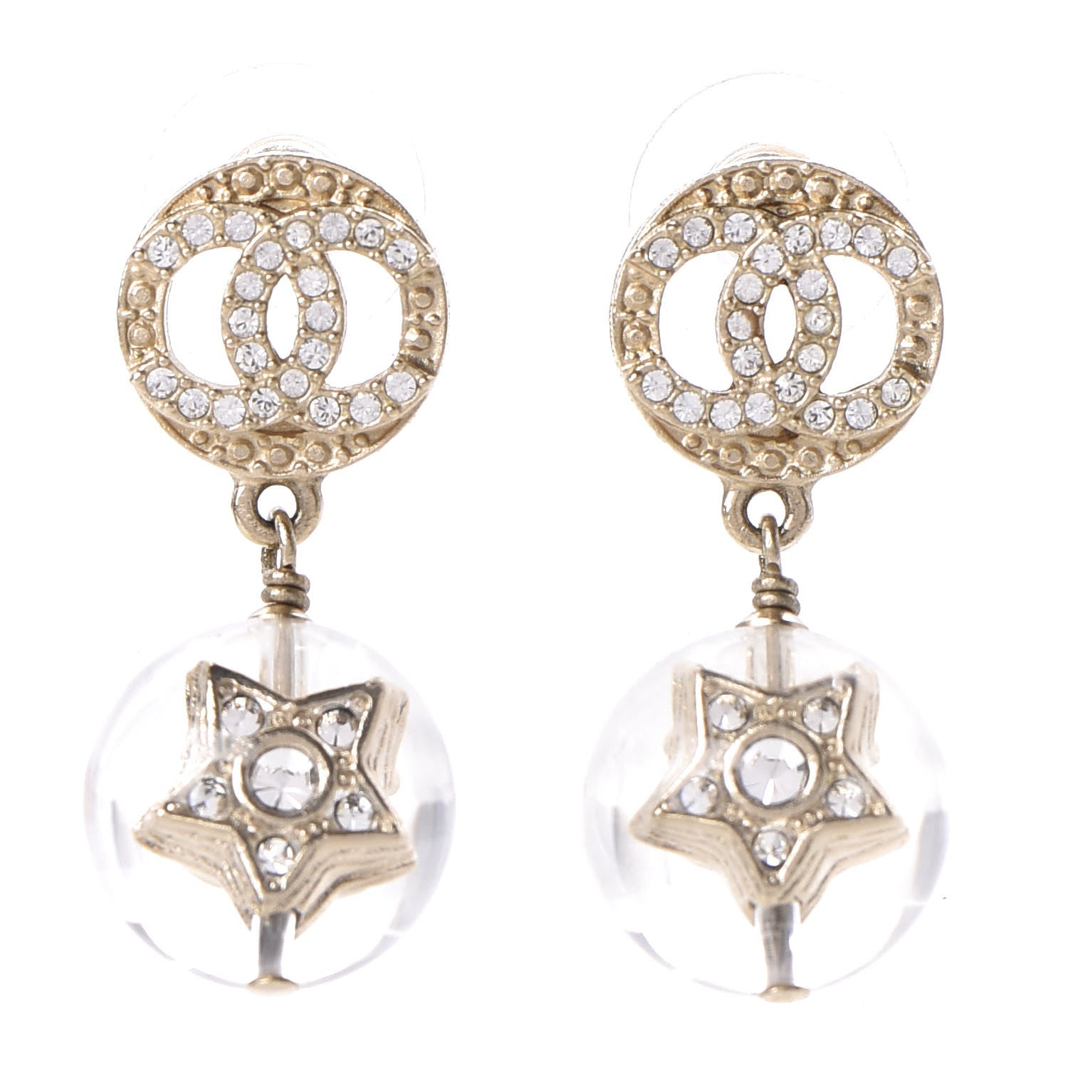 Chanel Resin Crystal CC Star Earrings Gold 1 of 5
