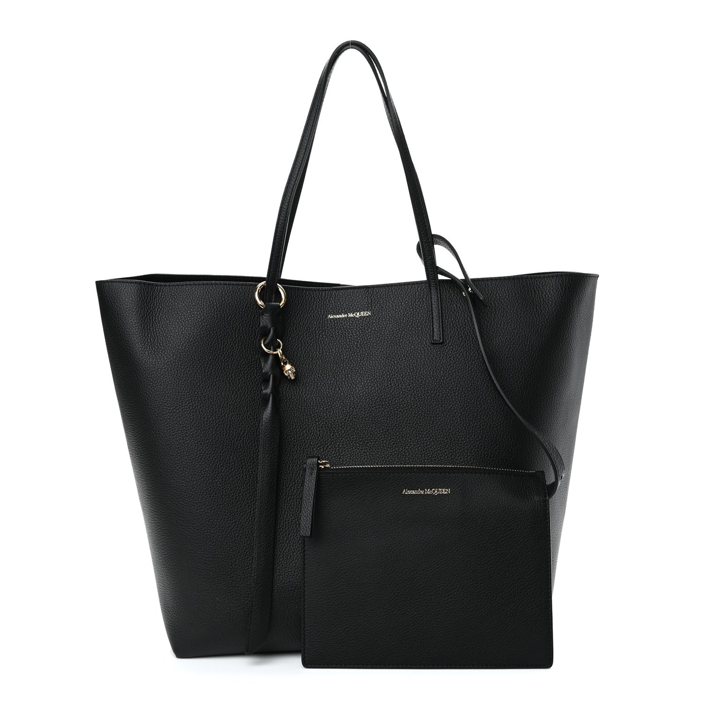 Grained Calfskin Skull Open Shopper Tote Black