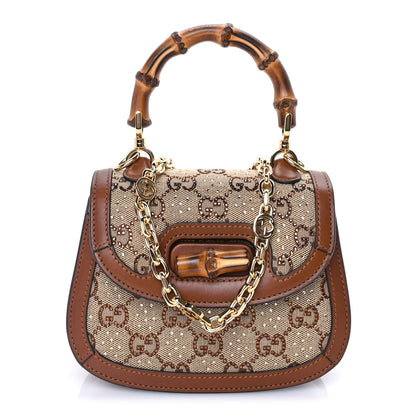 Gucci New Canvas Charisma Calfskin Crystal GG Monogram Small Bamboo 1947 Top Handle Bag Camel Ebony 1 of 7