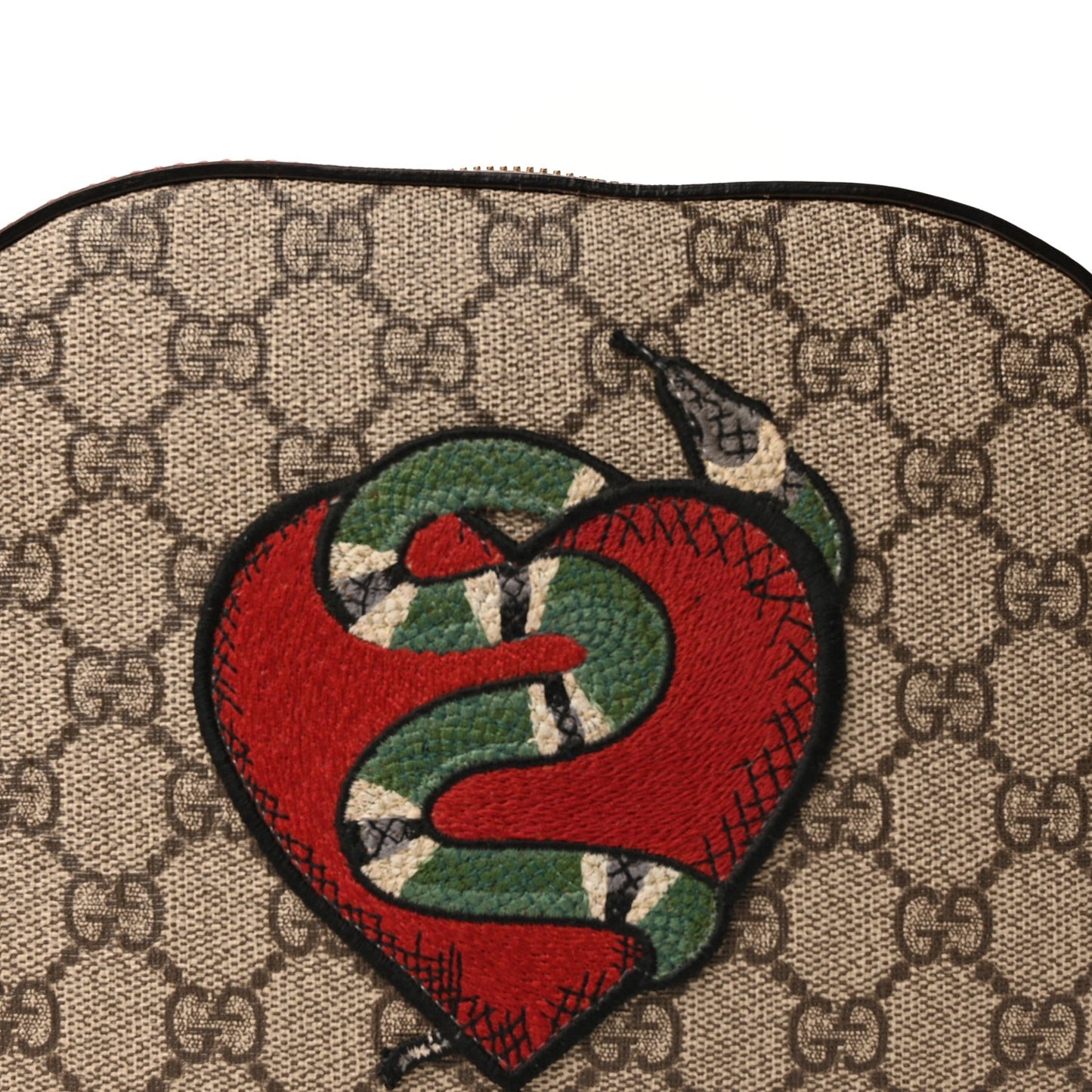 GG Supreme Monogram Kingsnake Heart Embroidered Mini Chain Shoulder Bag  Beige Hibiscus Red