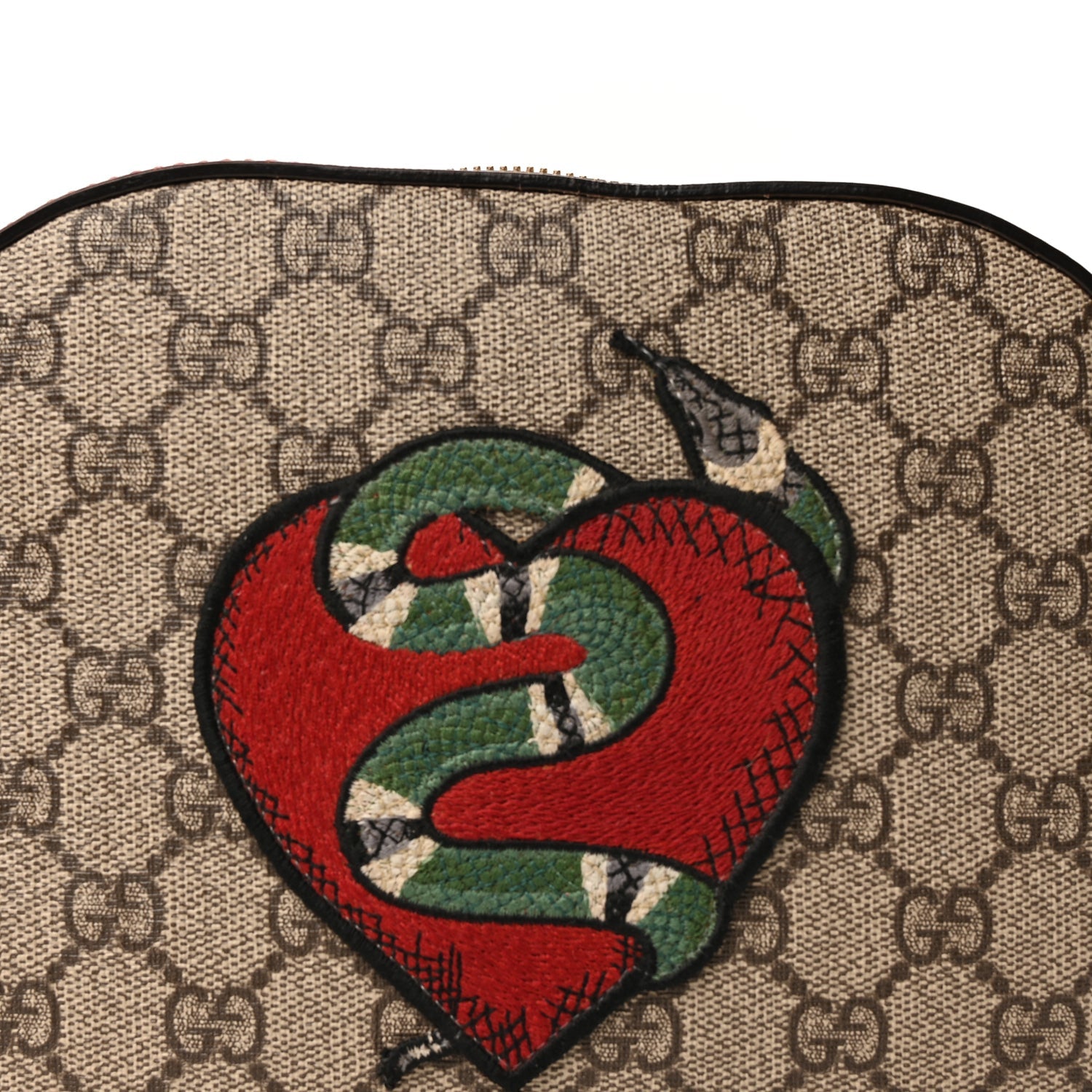Gucci GG Supreme Monogram Kingsnake Heart Embroidered Mini Chain Shoulder Bag  Beige Hibiscus Red 4 of 9