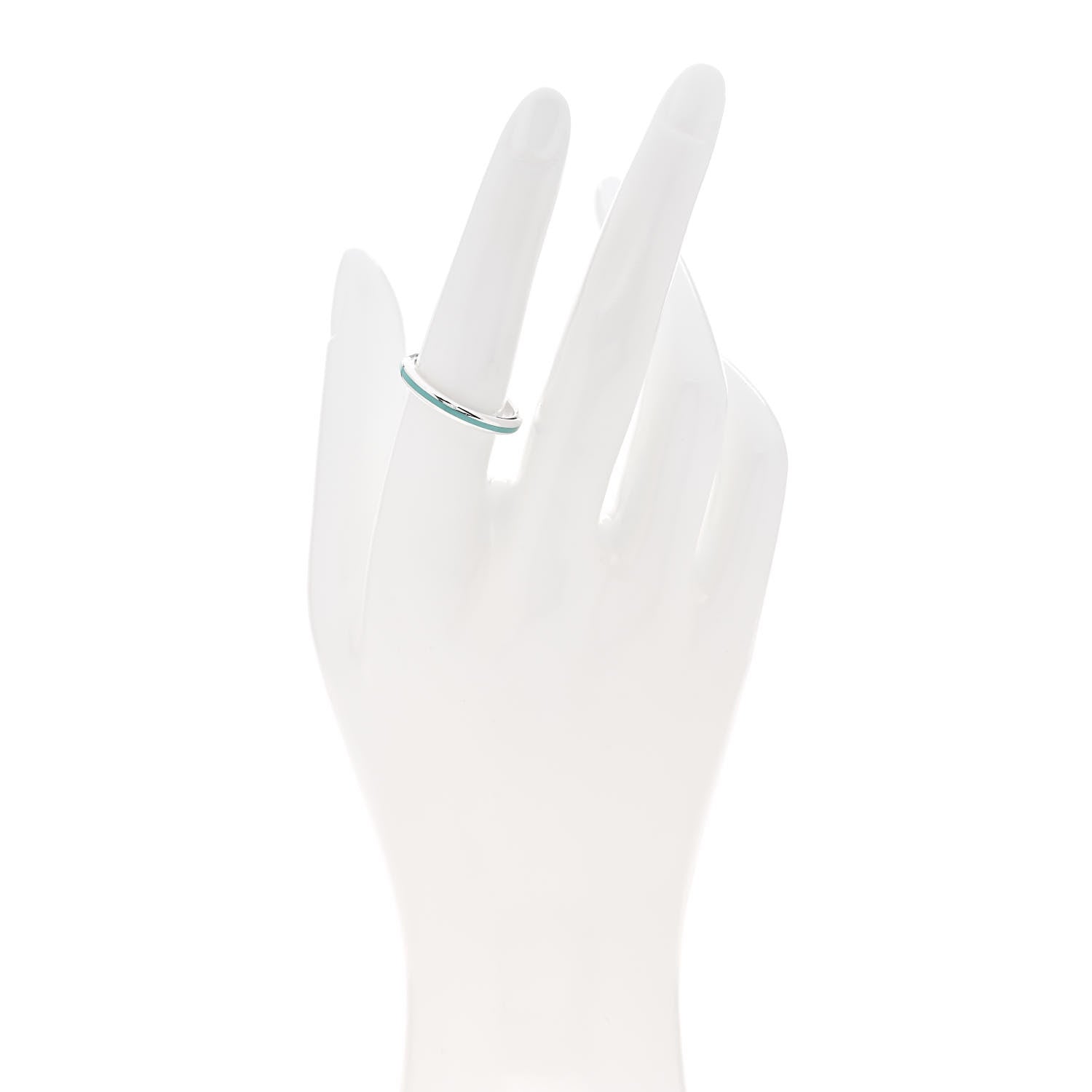 Tiffany Sterling Silver Enamel Thin Band Ring 56 7.5 Blue 2 of 4