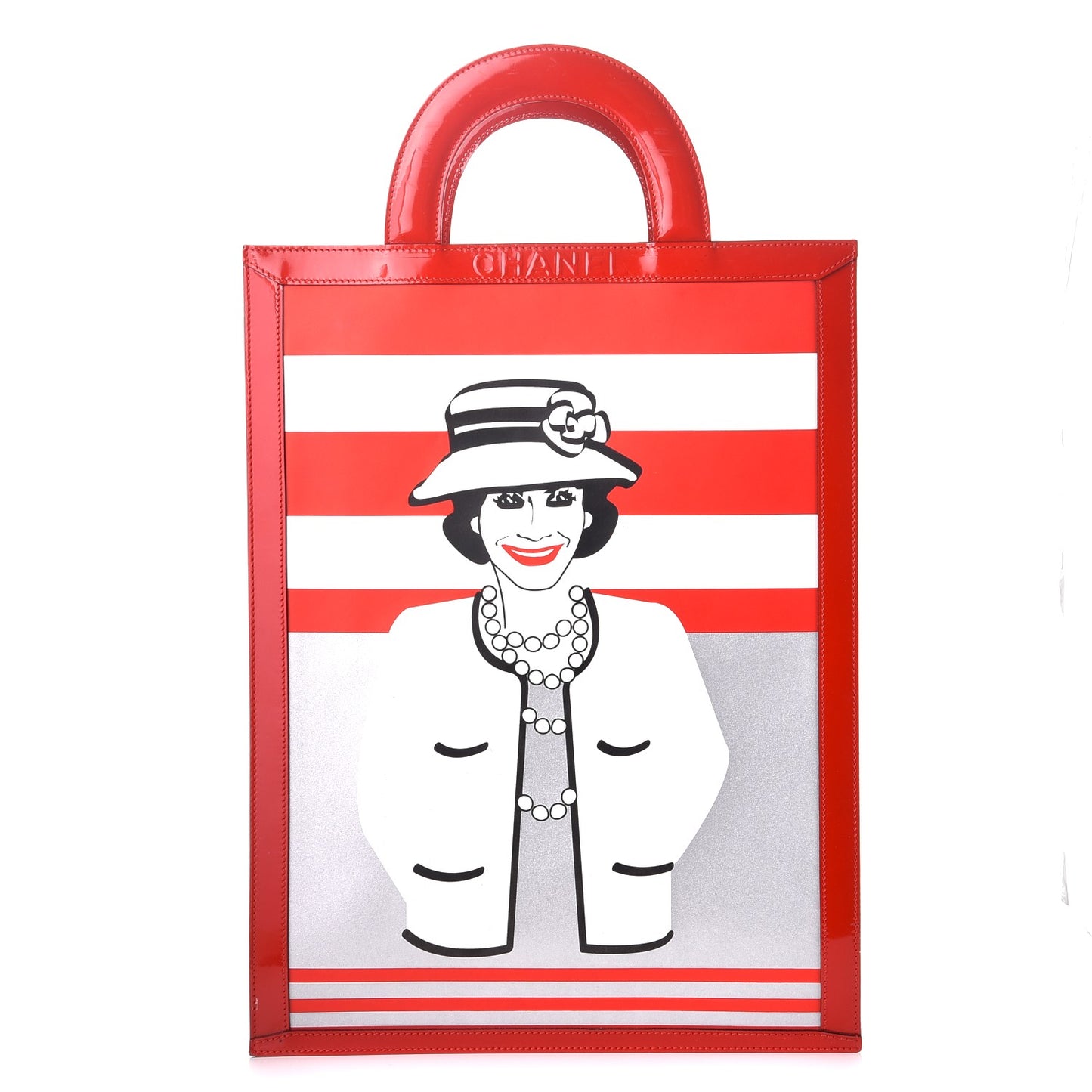 Patent Printed Shopping Tote Red