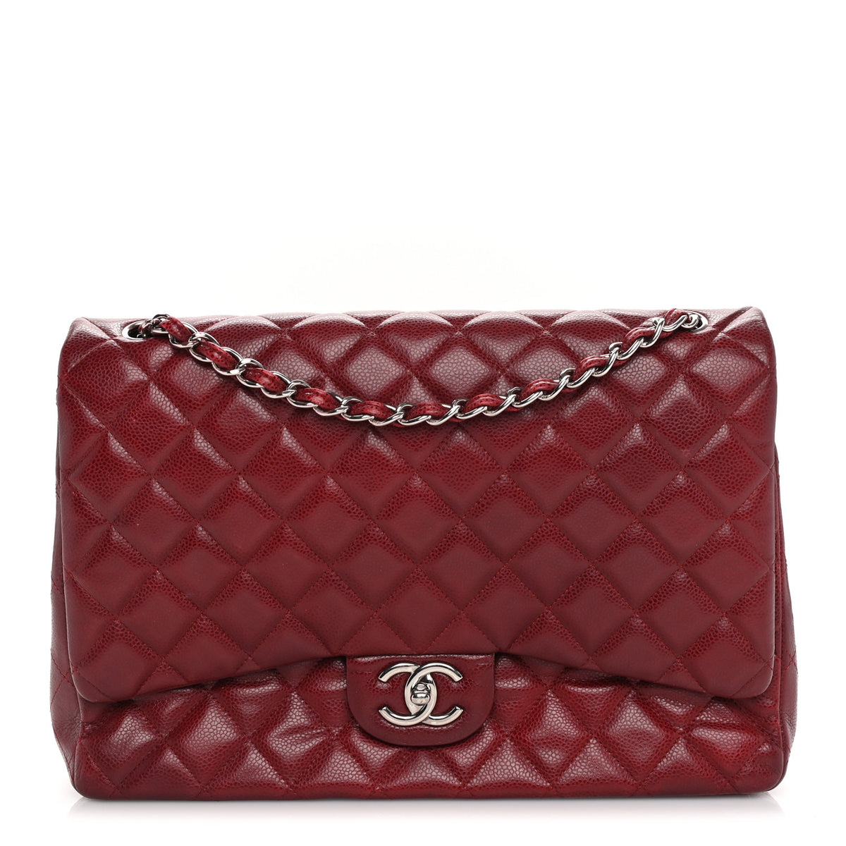Caviar Quilted Maxi Double Flap Dark Red