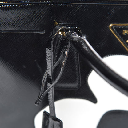 Prada Saffiano Vernice Floral Bauletto Bag Black 8 of 12