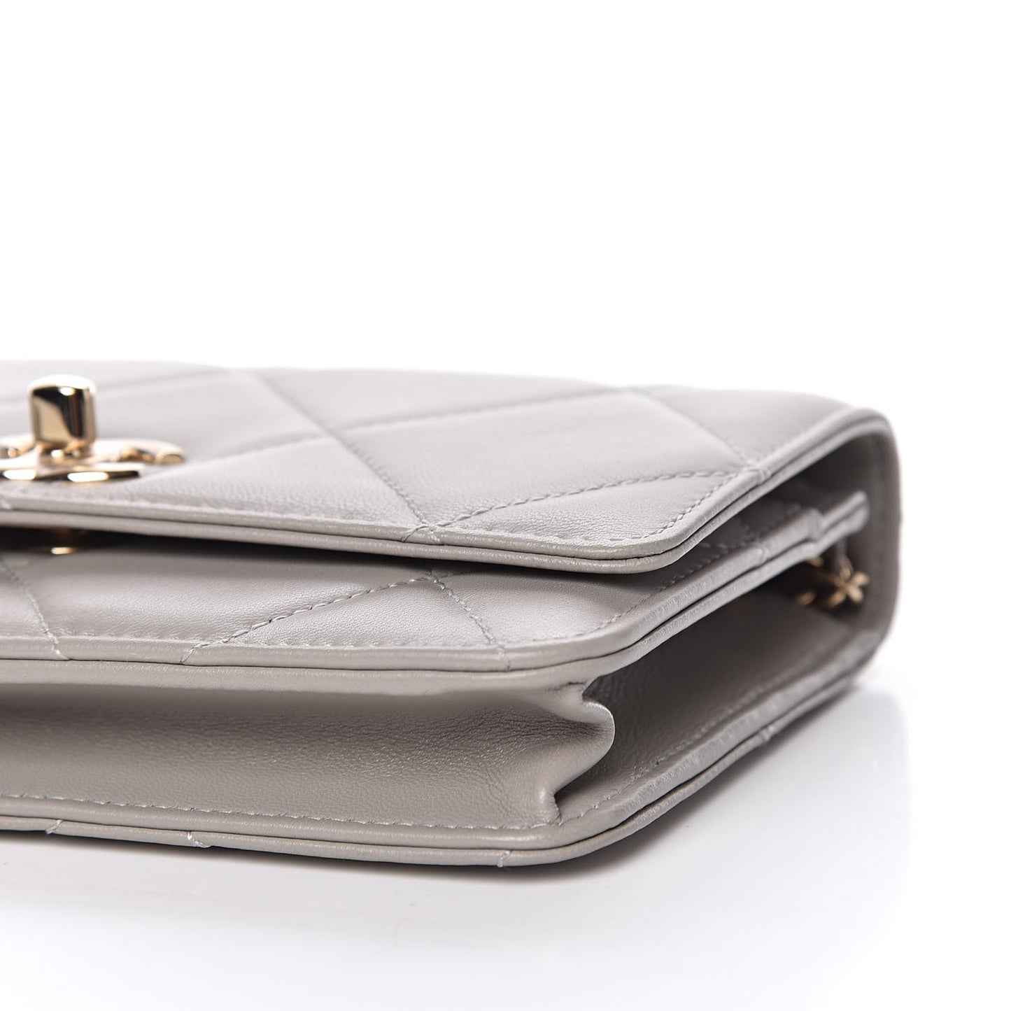 Lambskin Quilted Trendy CC Wallet On Chain WOC Grey