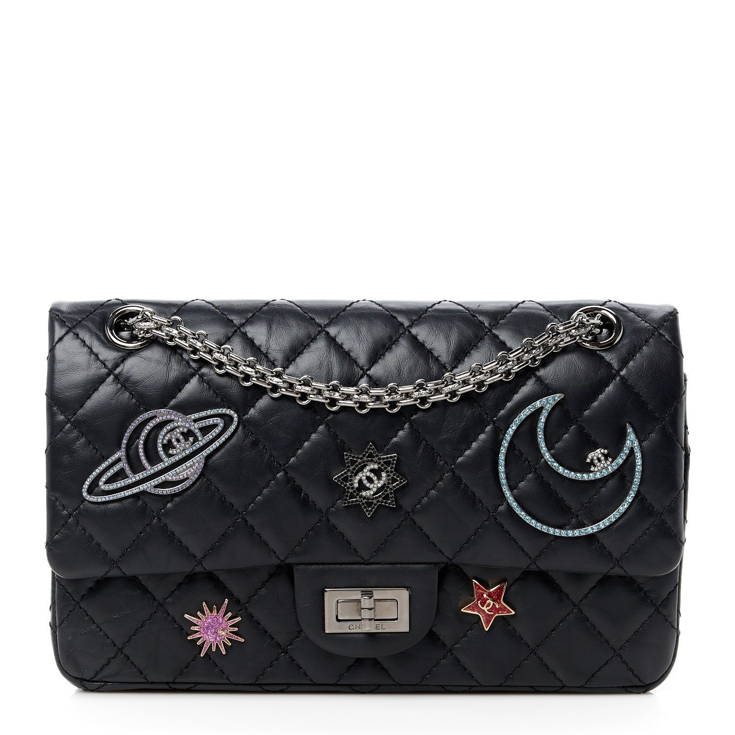 Chanel Aged Calfskin Space Charms 2.55 Reissue 225 Flap Black 1 of 7
