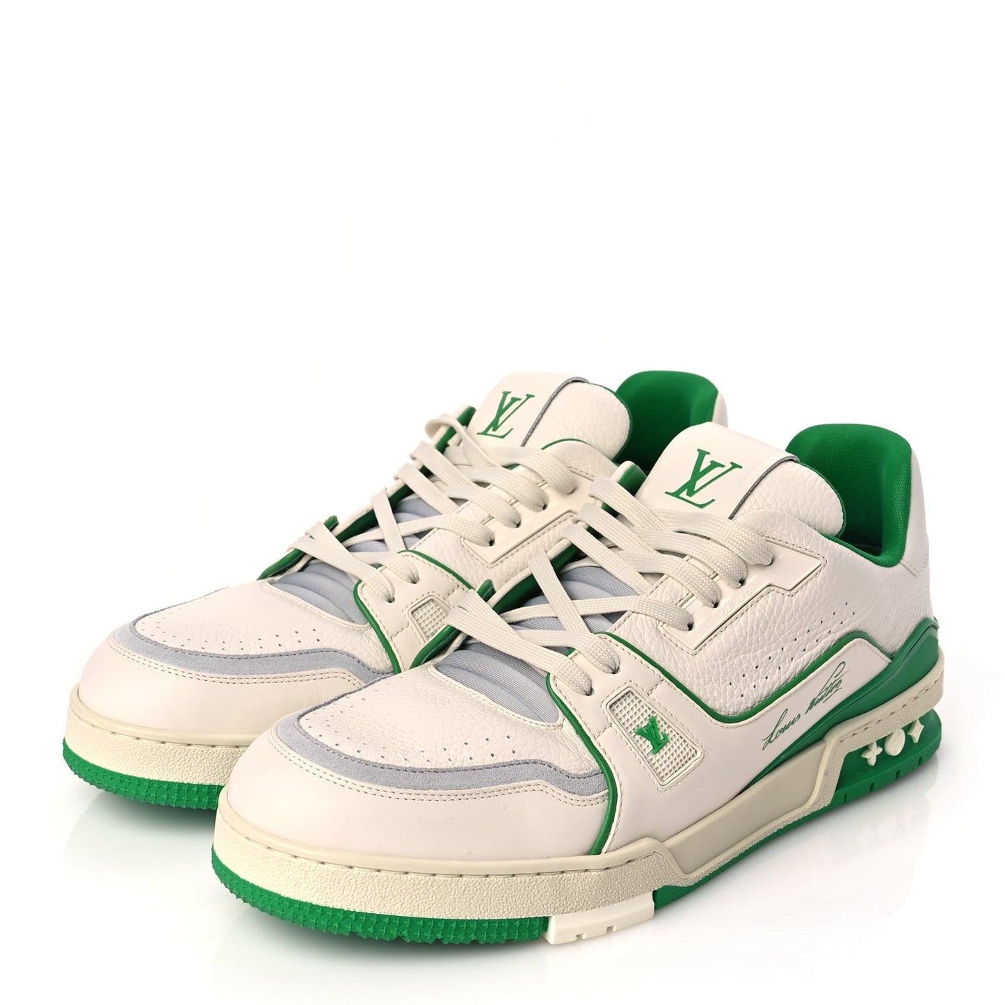 Grained Calfskin Script Mens LV Trainer Sneakers 10 Green