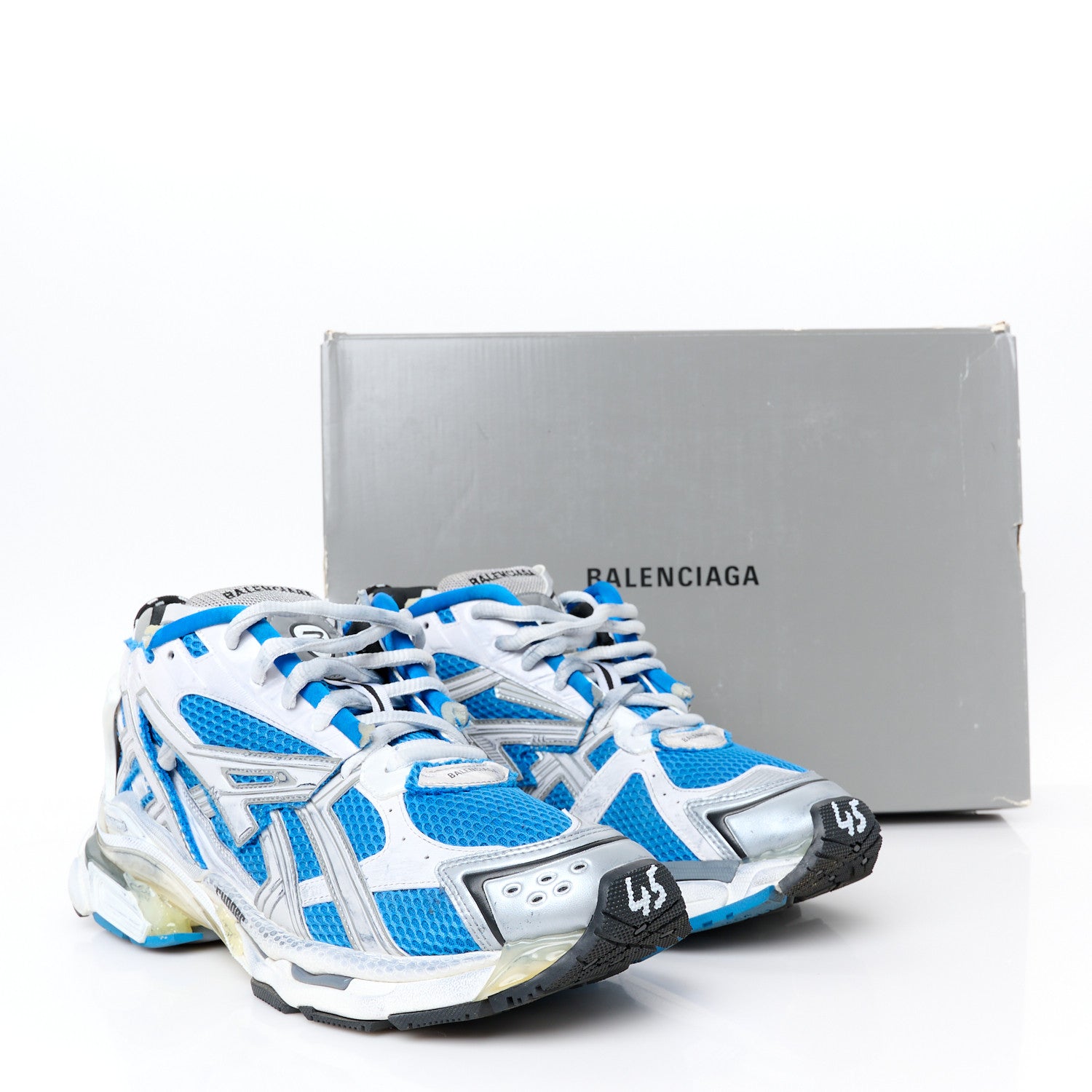 Balenciaga Mesh Rubber Bi-Color Mens Runner Sneakers 45 Grey Blue White 10 of 10