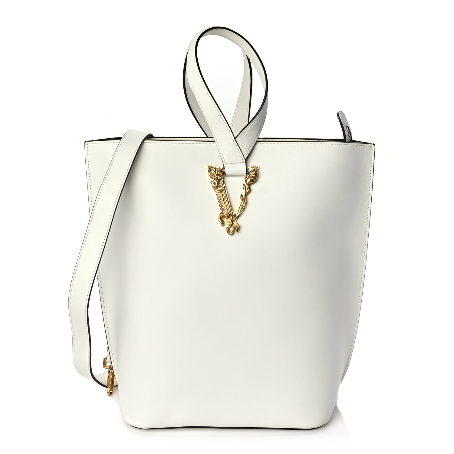 Versace Vitello Large Virtus Bucket Bag Optical White 1 of 9