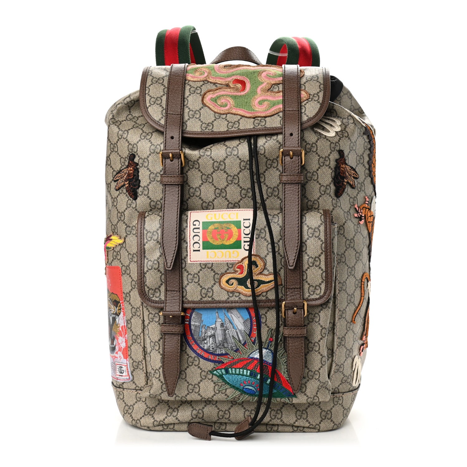 Gucci Soft GG Supreme Monogram Courrier Web Double Buckle Backpack Beige New Acero 1 of 11