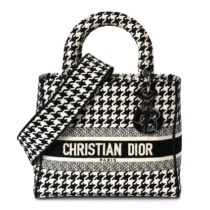 Christian Dior Canvas Houndstooth Embroidered Medium Lady D-Lite Black White 1 of 8