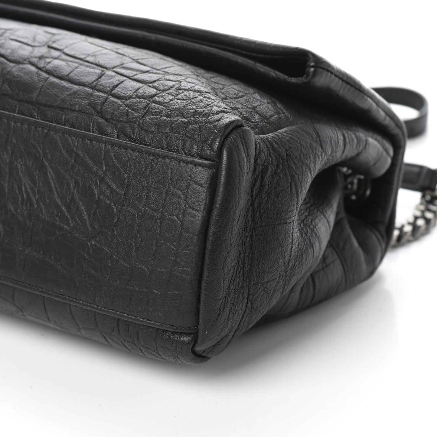 Calfskin Crocodile Embossed Medium West Hollywood Monogram Fold-Over Black