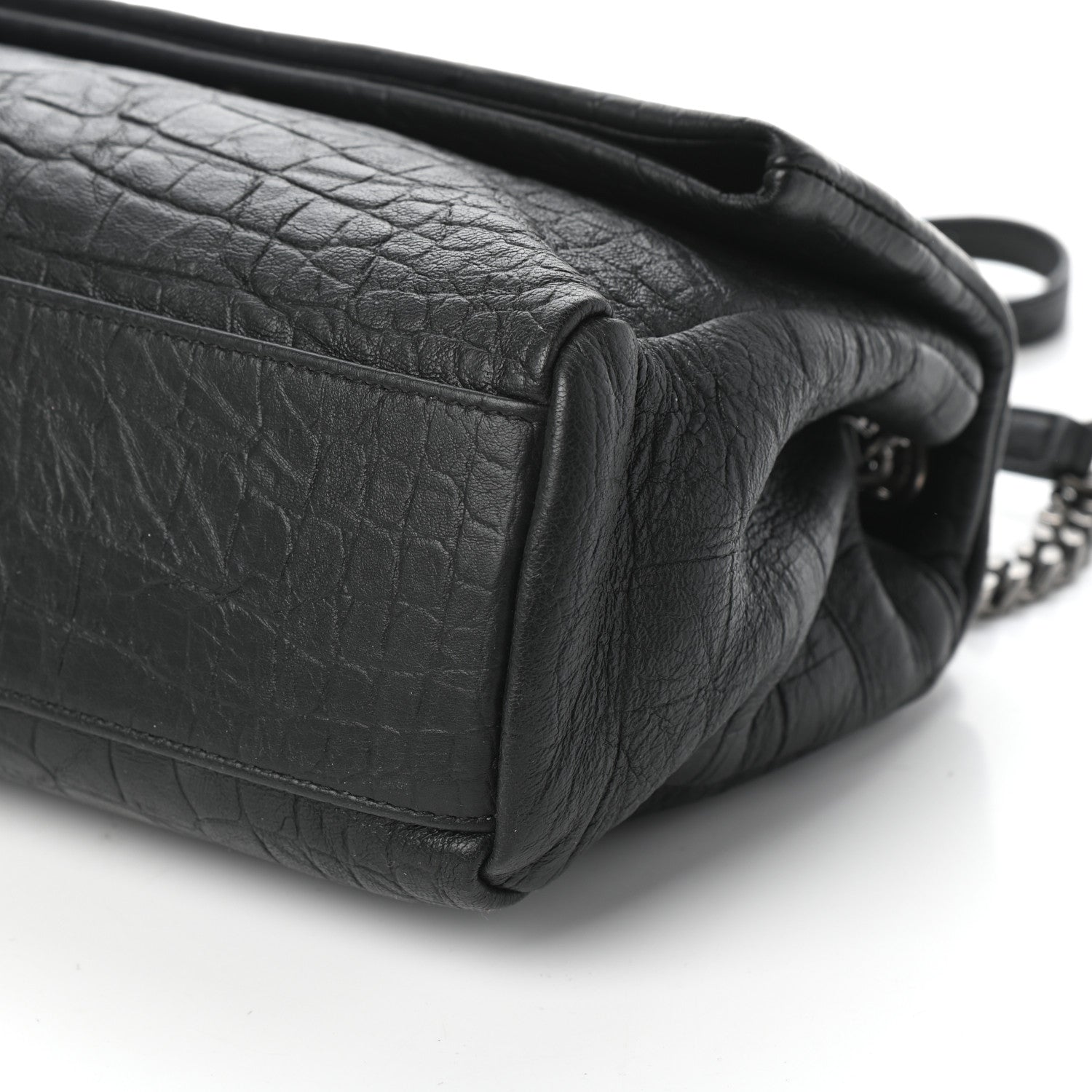 Saint Laurent Calfskin Crocodile Embossed Medium West Hollywood Monogram Fold-Over Black 9 of 9