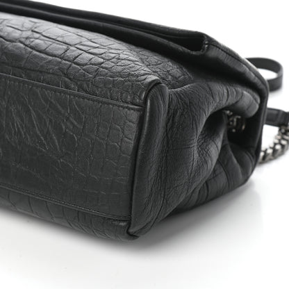 Saint Laurent Calfskin Crocodile Embossed Medium West Hollywood Monogram Fold-Over Black 9 of 9