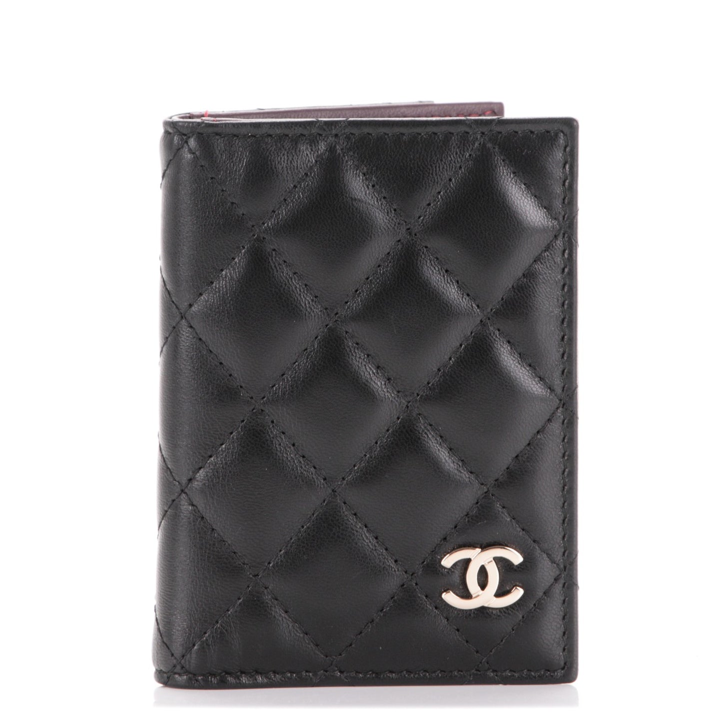 Lambskin Quilted Card Holder Wallet Black