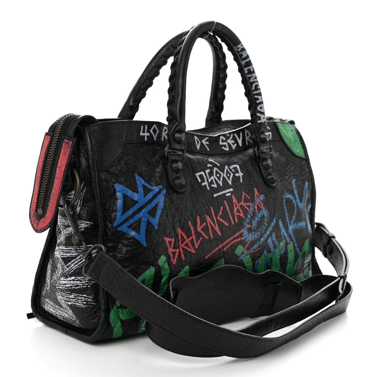 Balenciaga Agneau Graffiti All Over Classic Hardware S City Black Vert Rouge 4 of 7