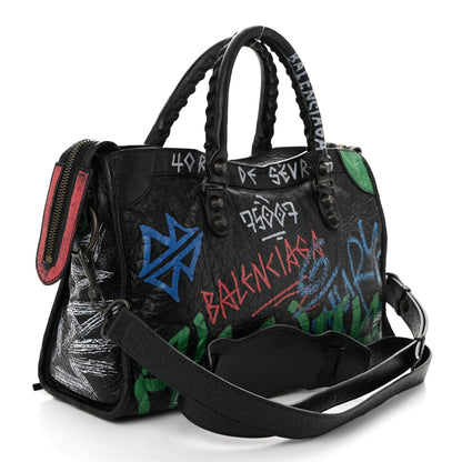 Balenciaga Agneau Graffiti All Over Classic Hardware S City Black Vert Rouge 4 of 7