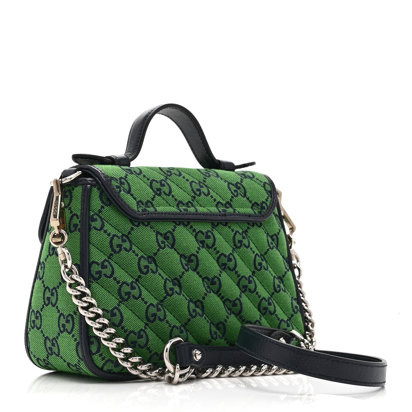 Monogram Multicolor Matelasse Diagonal Mini GG Marmont Top Handle Shoulder Bag Green Blue