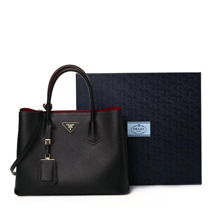 Prada Saffiano Cuir Small Double Bag Black Fuoco 13 of 13