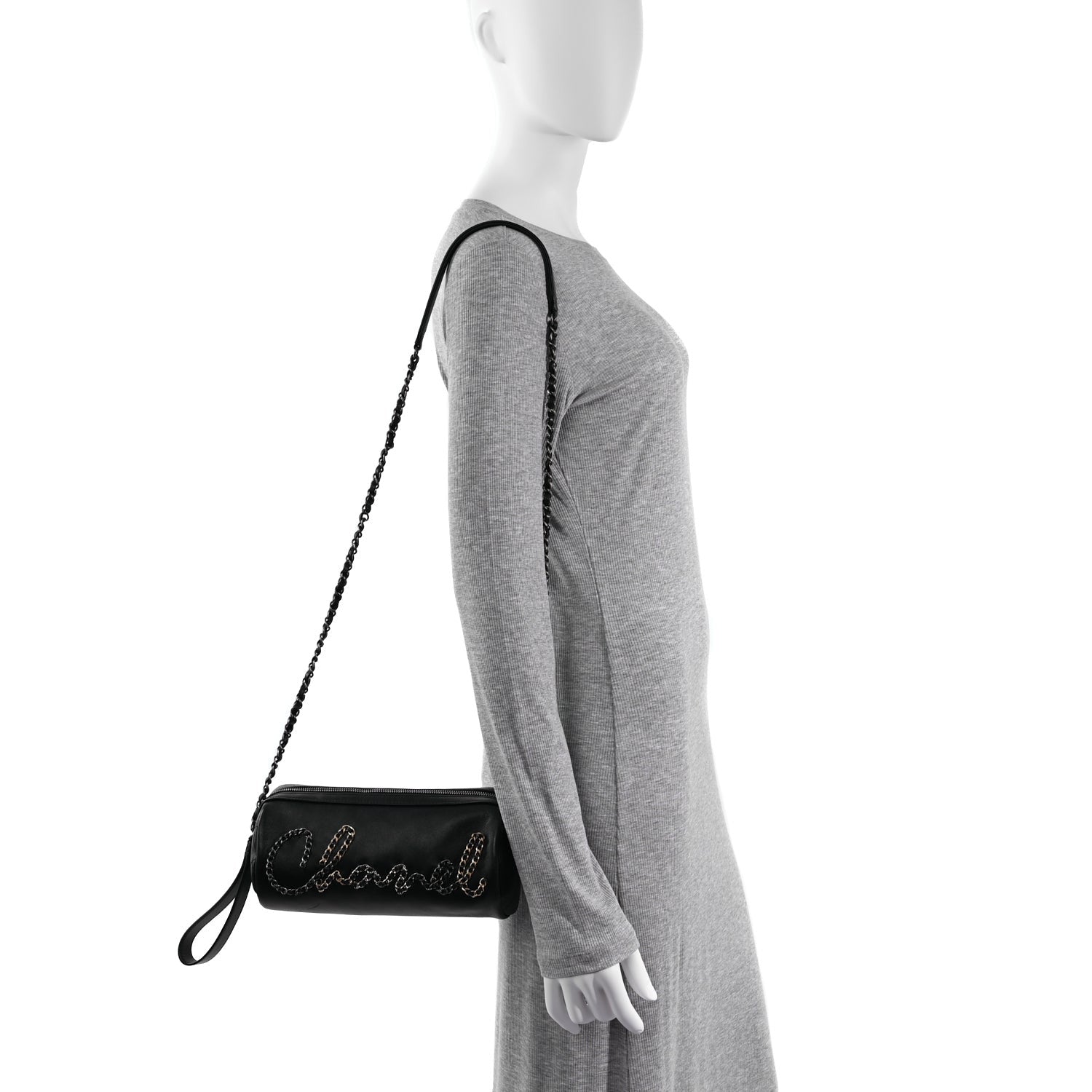 Chanel Calfskin Chain 20s Signature Bowling Bag Black 2 of 10
