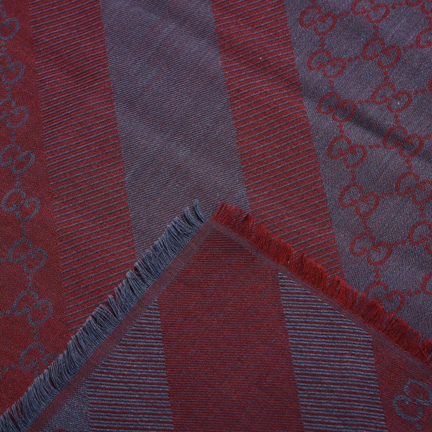 Gucci Wool Silk Monogram GGWeb Fringe Shawl Lacquer Sky Blue 3 of 6