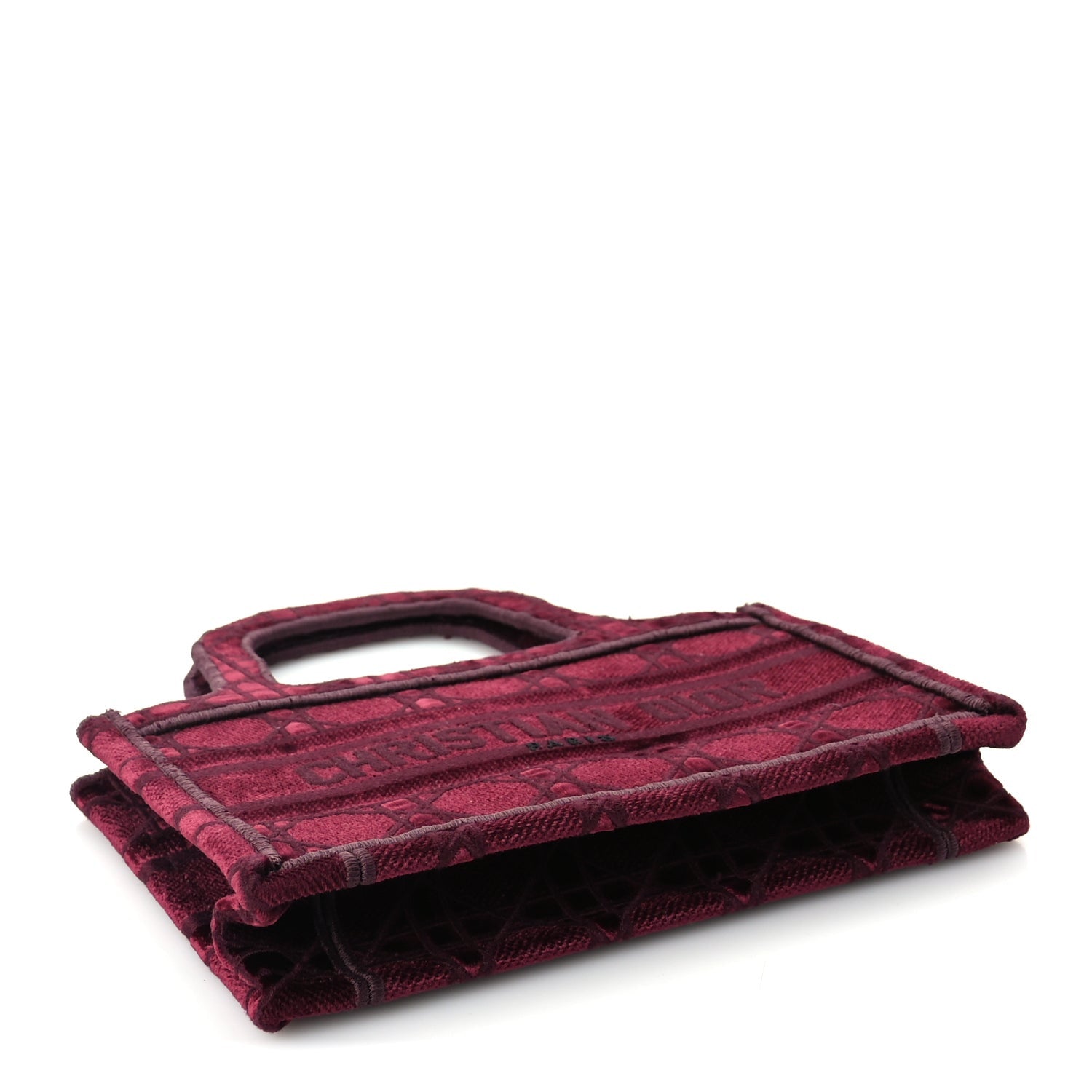 Christian Dior Velvet Cannage Embroidered Mini Book Tote  Burgundy 3 of 8