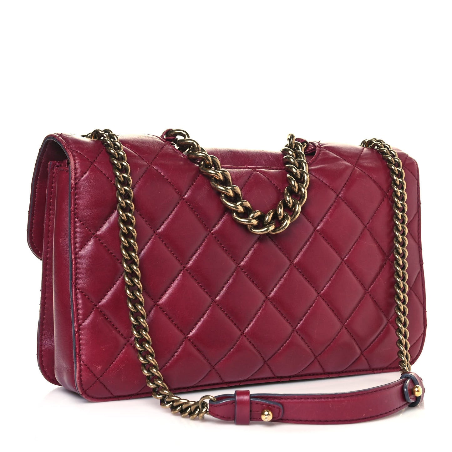 Glazed Calfskin Quilted Large Perfect Edge Flap Red