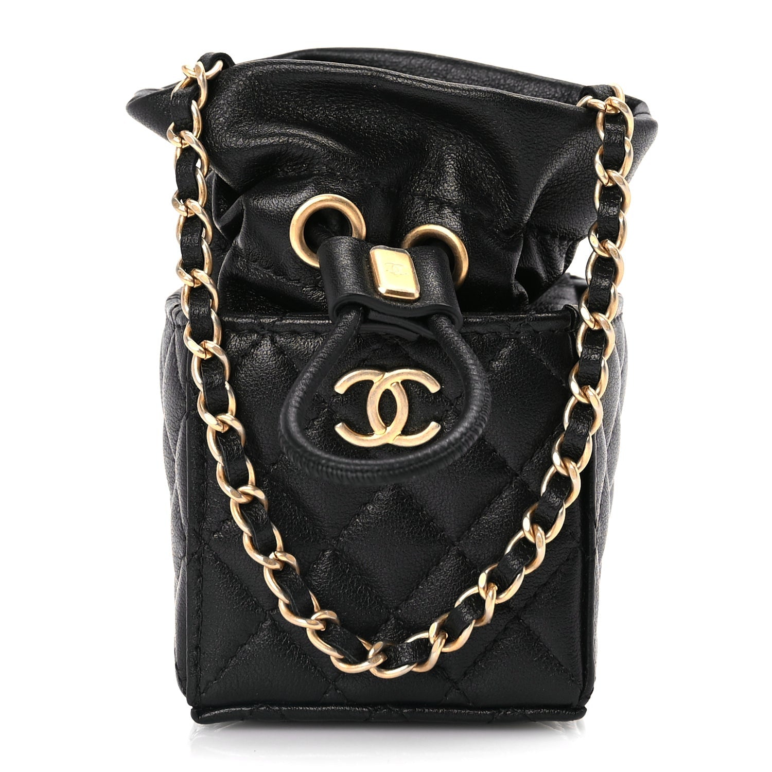 Chanel Calfskin Quilted Mini Drawstring Bucket Bag Black 1 of 10