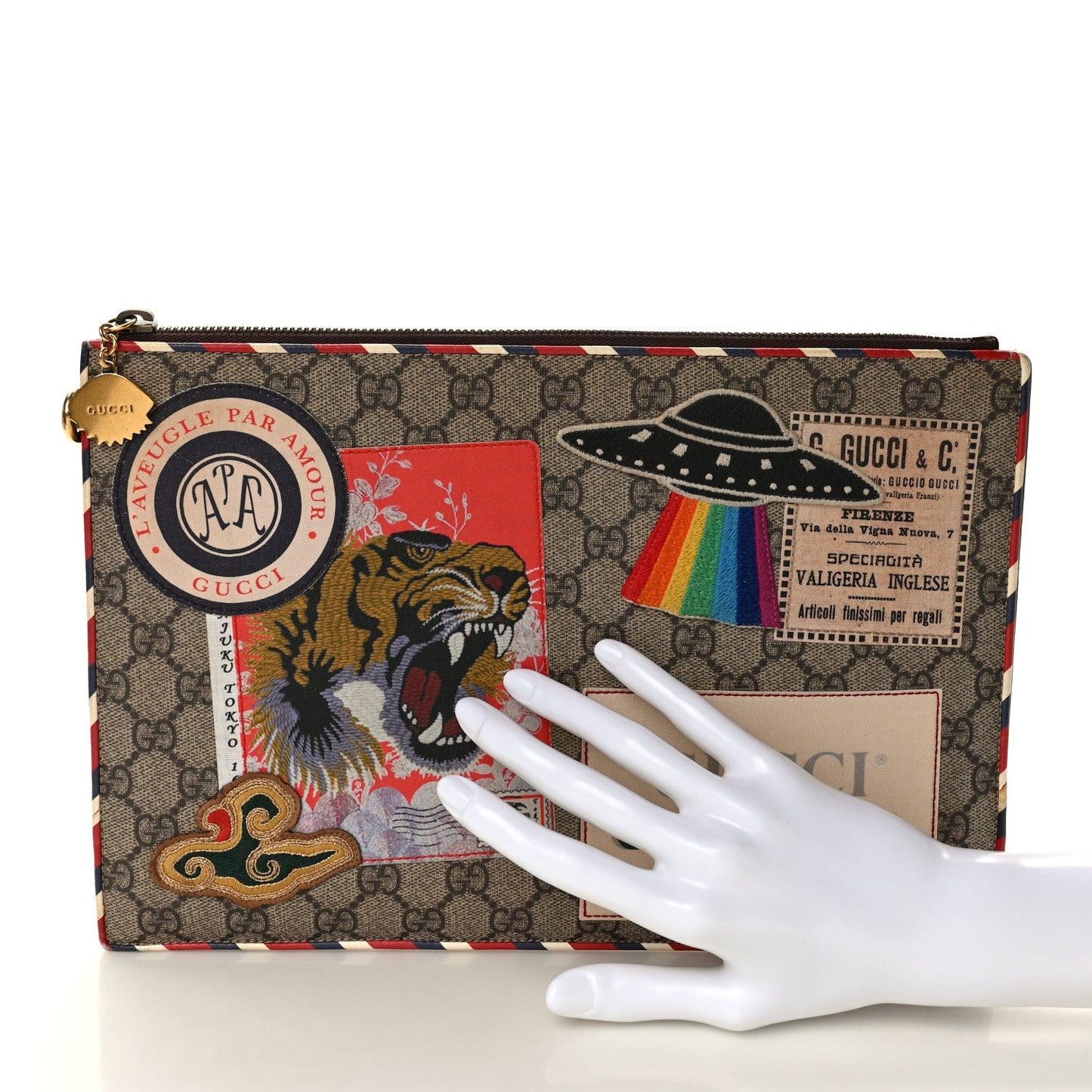 GG Supreme Monogram Courrier Documents Holder Beige New Acero