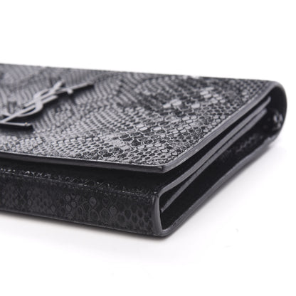 Saint Laurent Calfskin Snakeskin Effect Monogram Chain Wallet Black 8 of 9