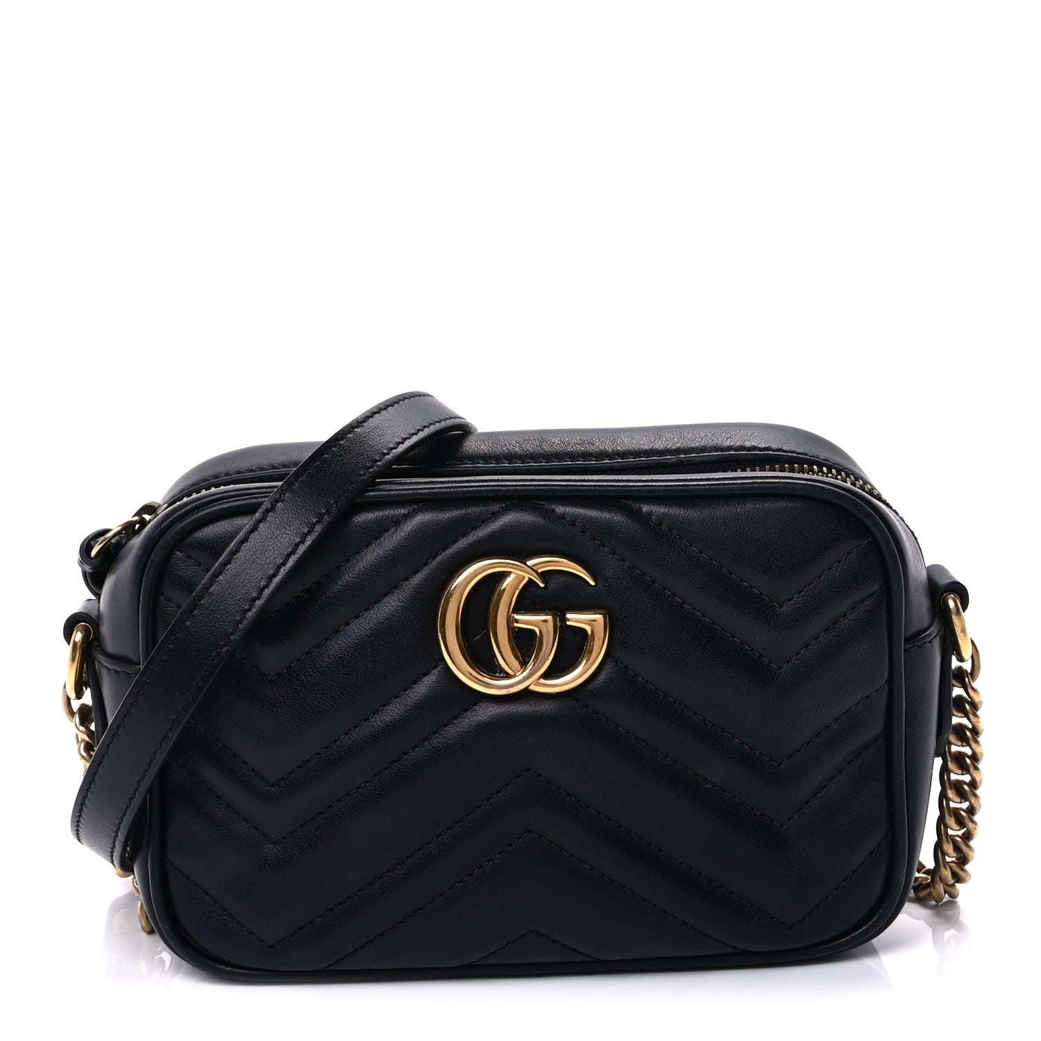 Gucci Calfskin Matelasse Mini GG Marmont Chain Shoulder Bag  Black 1 of 7
