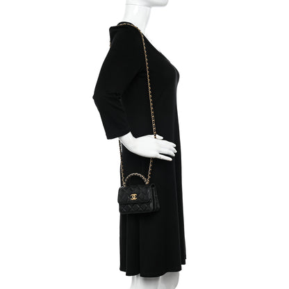 Chanel Lambskin Quilted Chain Top Handle Clutch With Chain Black 2 of 14