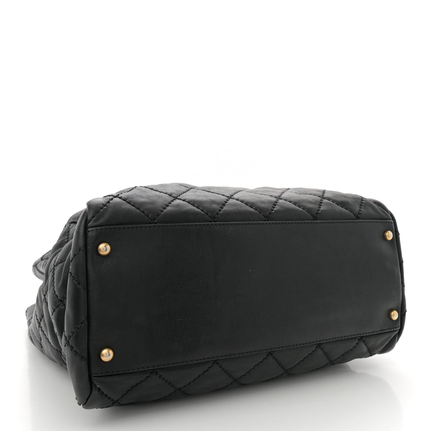 Calfskin Quilted Large Retro Chain Tote Black