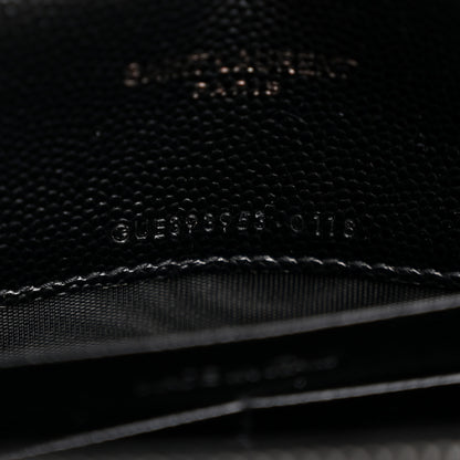 Saint Laurent Grain De Poudre Matelasse Chevron Monogram Monochrome Envelope Chain Wallet Black 7 of 13
