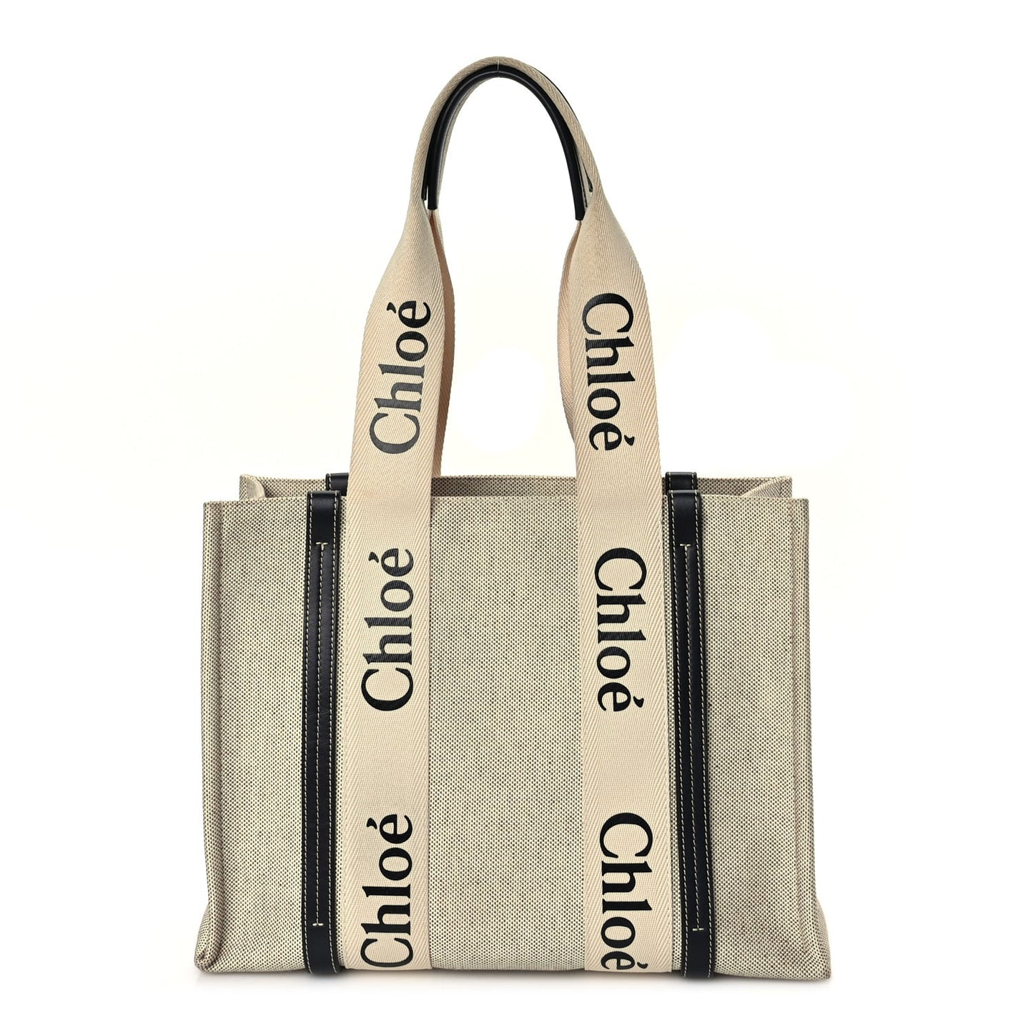 Cotton Calfskin Medium Woody Ribbon Tote White Brown
