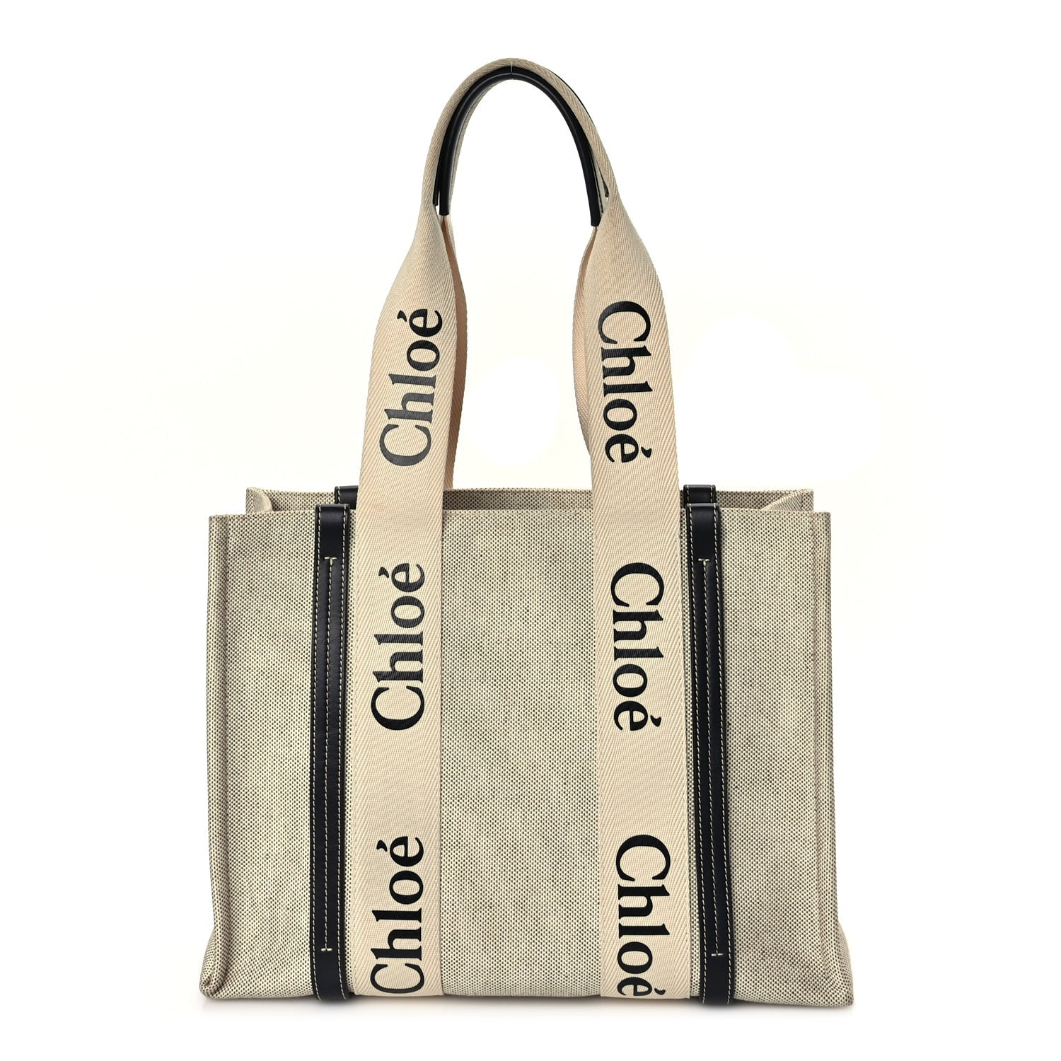 Chloe Cotton Calfskin Medium Woody Ribbon Tote White Brown 1 of 8
