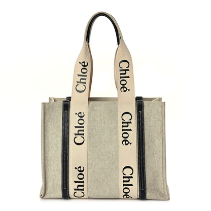 Chloe Cotton Calfskin Medium Woody Ribbon Tote White Brown 1 of 8