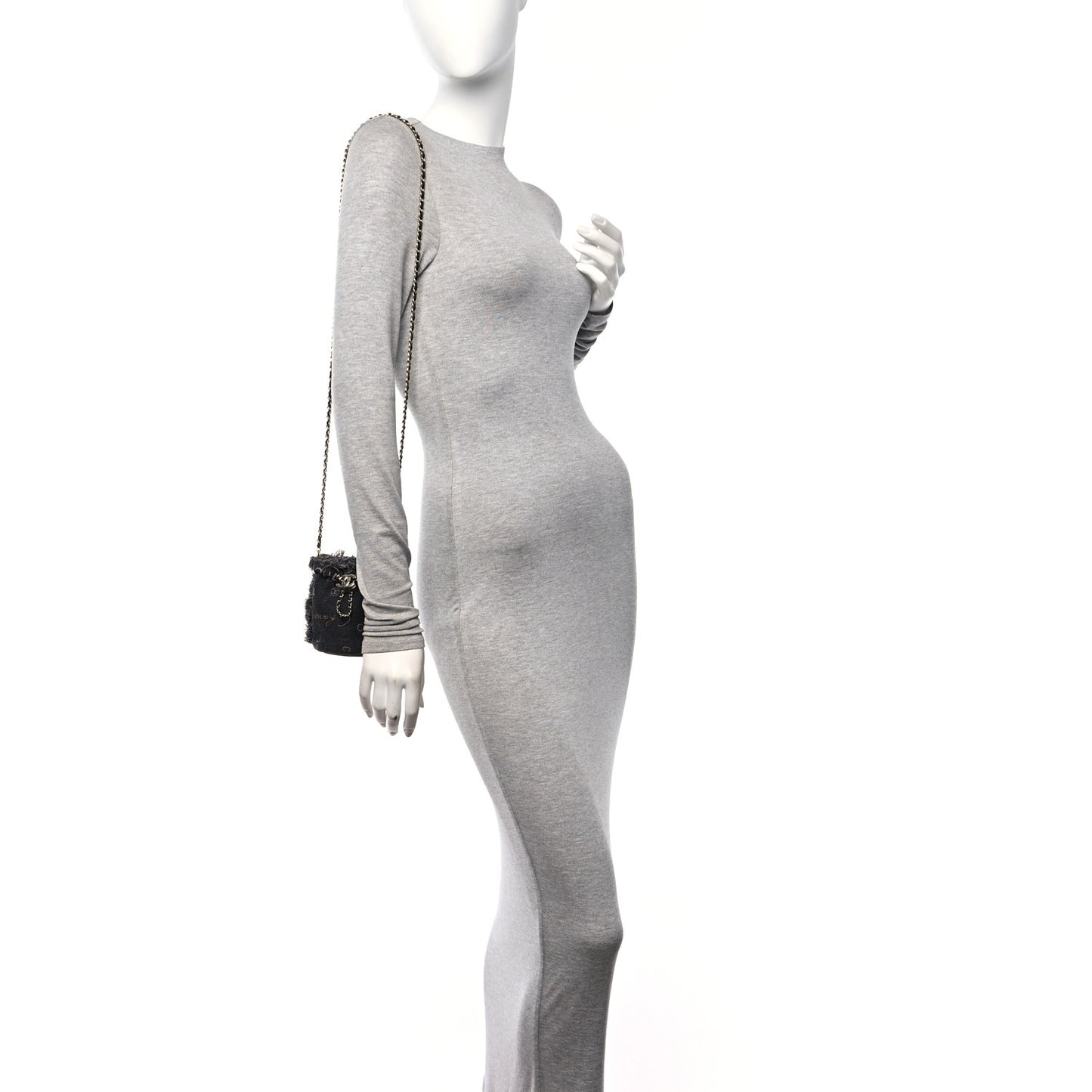 Denim Quilted Mood Bucket With Chain Black Multicolor