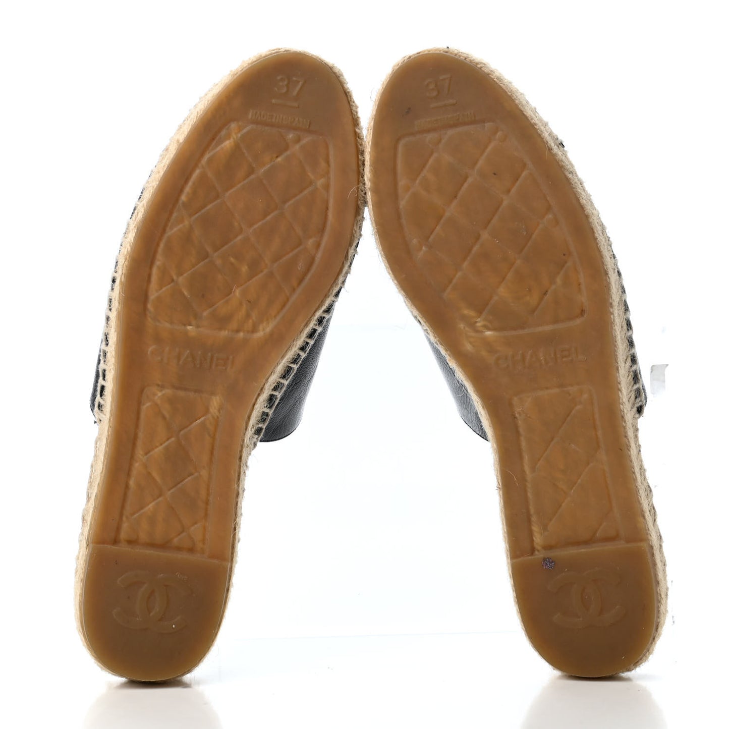 Iridescent Goatskin Patent CC Espadrille Mules 37 Black