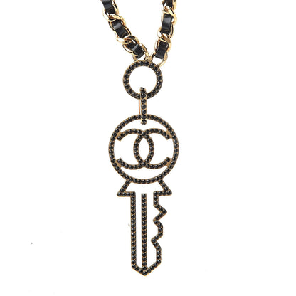 Chanel Patent Crystal Key Necklace Gold Black 4 of 5
