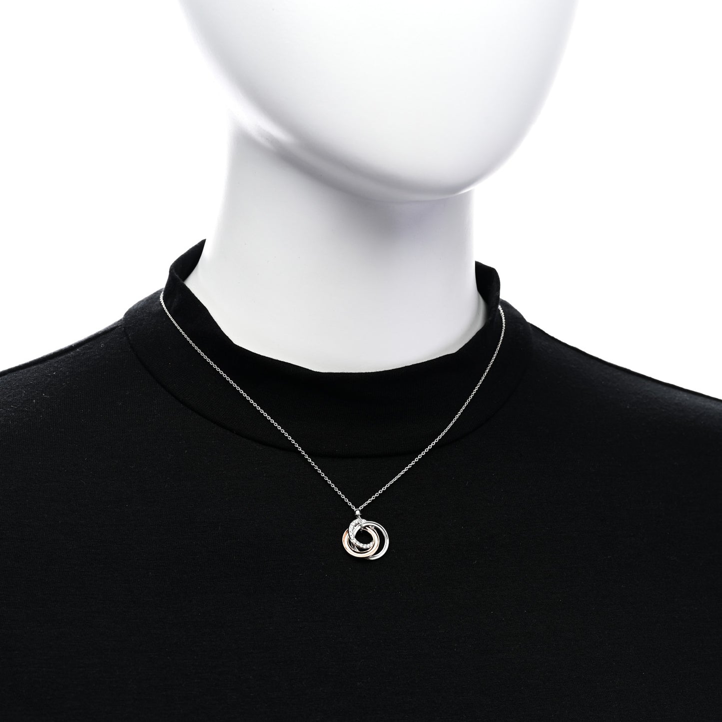 18K White Rose Gold Diamond 1837 Triple Interlocking Circles Pendant Necklace