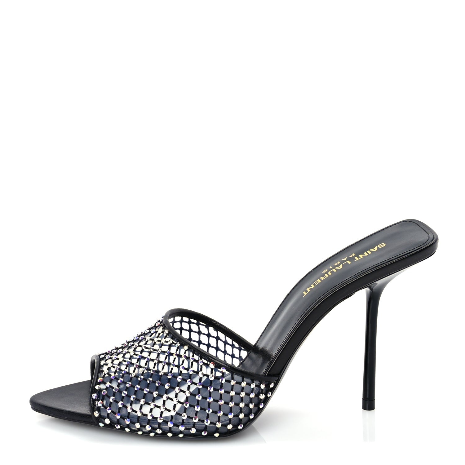 Saint Laurent Mesh Strass Giqua 95 Mule Sandals 38.5 Black 1 of 8