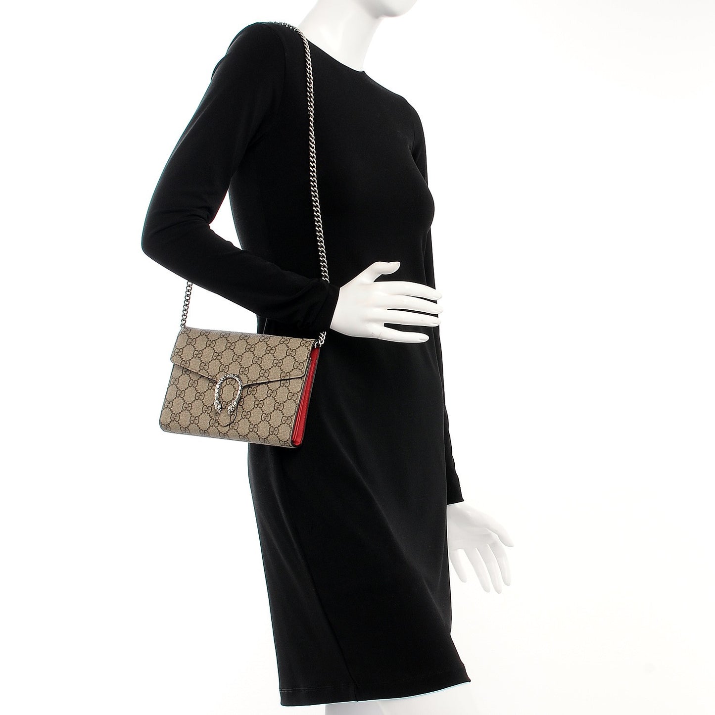 GG Supreme Monogram Mini Dionysus Chain Wallet Beige Vulcanic Red