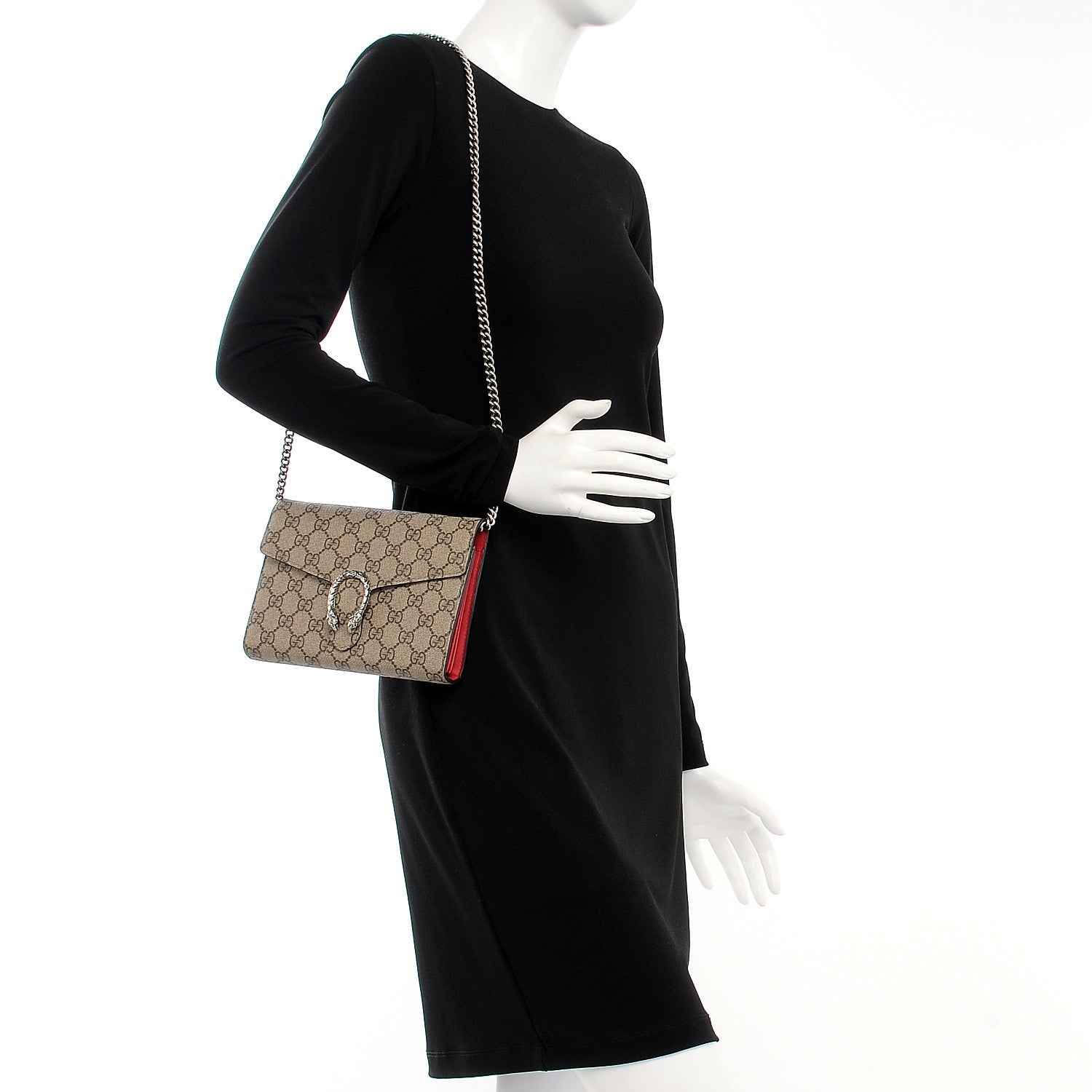 Gucci GG Supreme Monogram Mini Dionysus Chain Wallet Beige Vulcanic Red 2 of 7