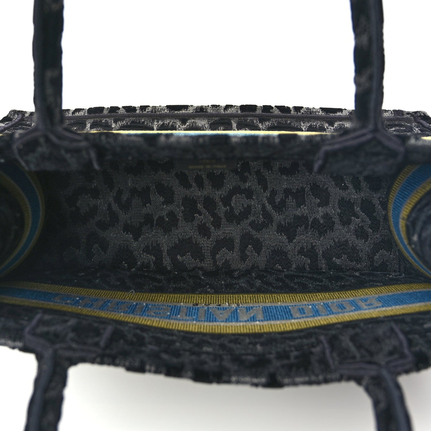 Velvet Mizza Embroidered Medium Leopard Book Tote Black Yellow Blue