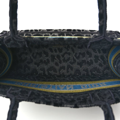 Christian Dior Velvet Mizza Embroidered Medium Leopard Book Tote Black Yellow Blue 4 of 8