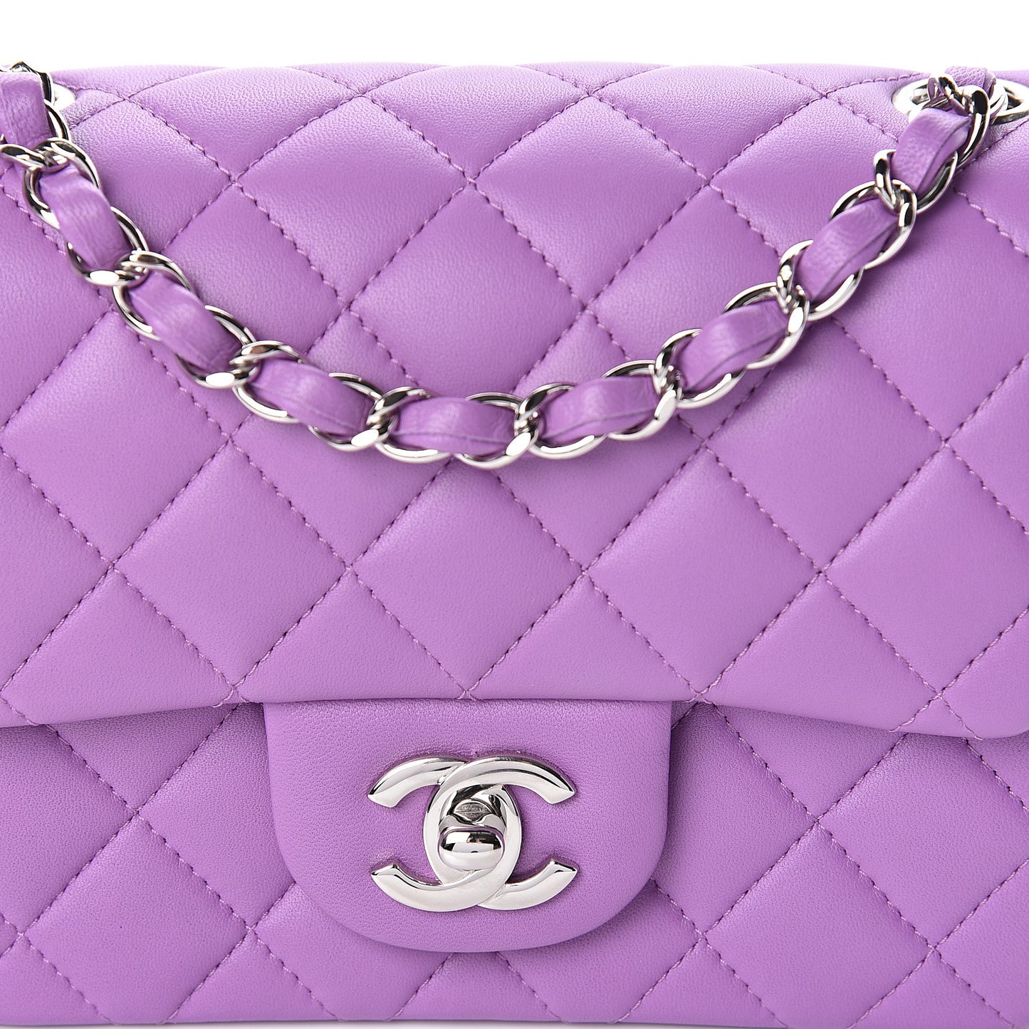 Lambskin Quilted Mini Square Flap Purple