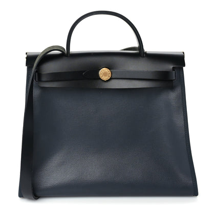 Hermes Toile H Berline Vache Hunter Herbag Zip PM  Black Bleu Nuit 1 of 8